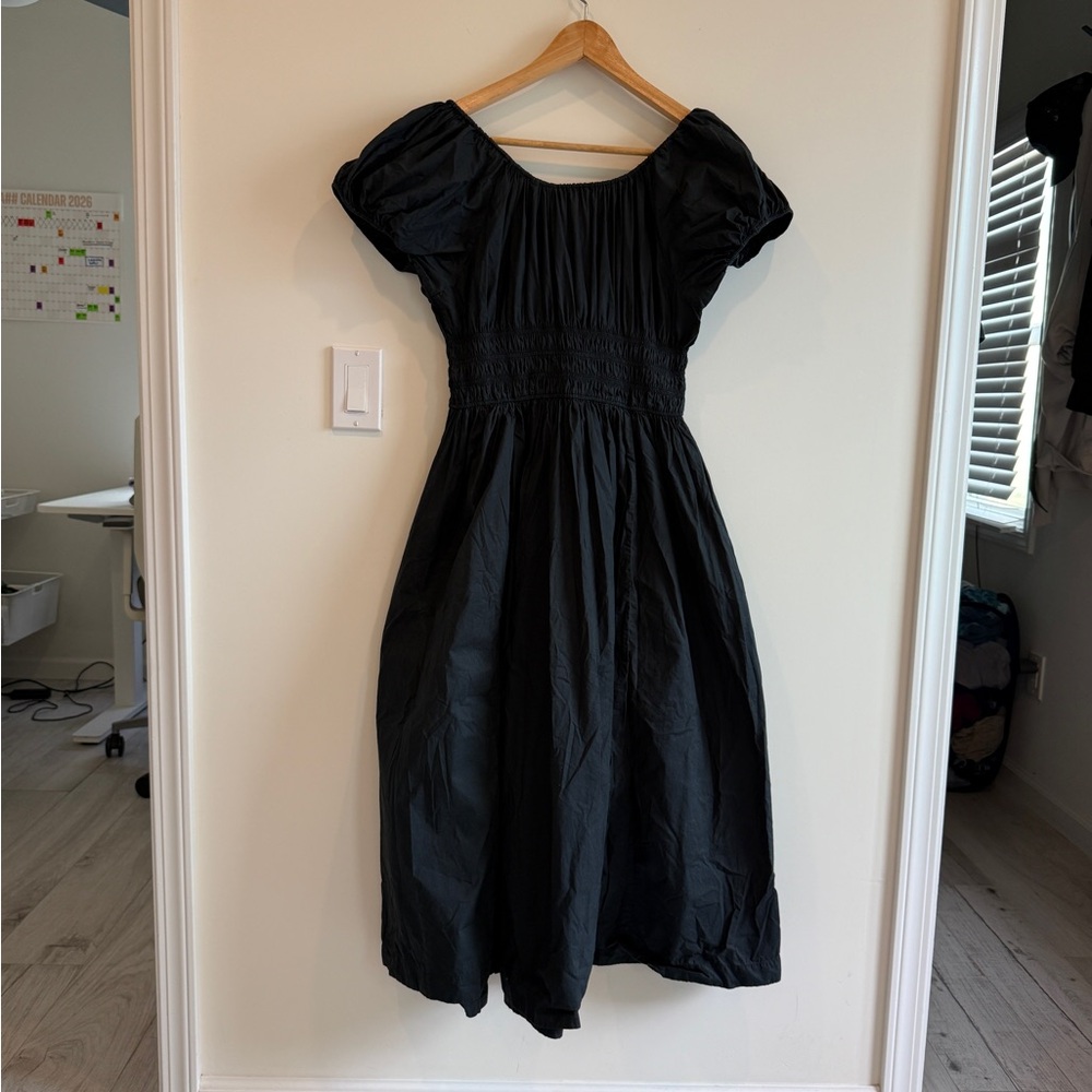 Doen Black Puff-Sleeve Smocked Midi Dress - Picture 3 of 6